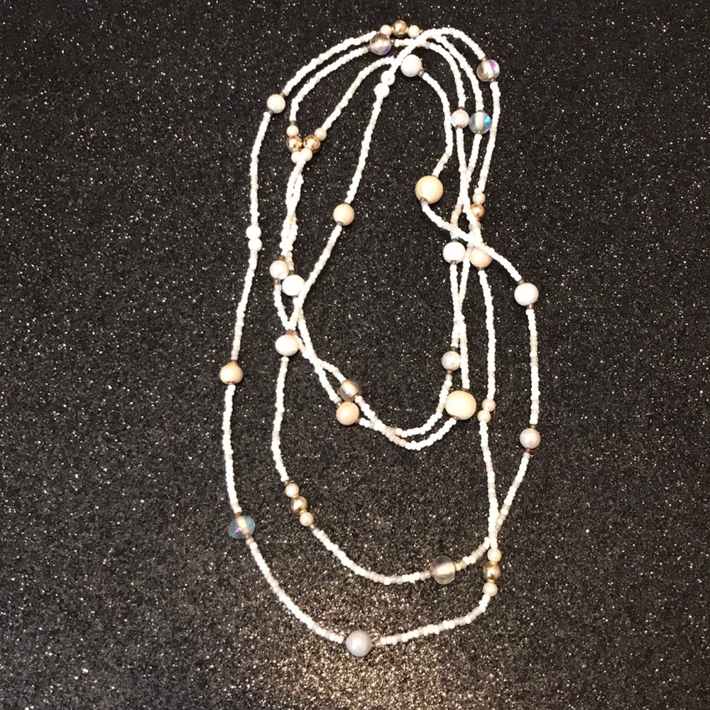 Super long thin white bead/pearl wrap necklace